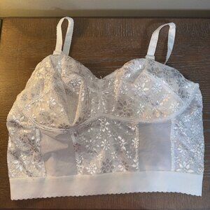 Vintage Norvell 42GG White Floral Lace Long Line Soft Cup Bra Style 2877LL